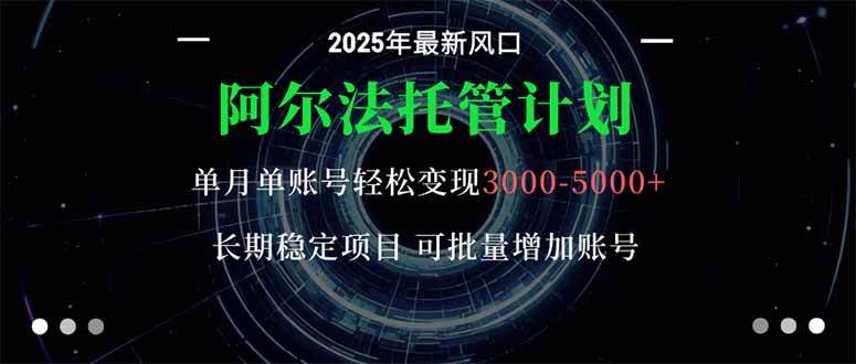 （16360期）阿尔法托管计划 单账号月入3000-5000，长期稳定项目，新手小白轻松上手。-小妖精资源网