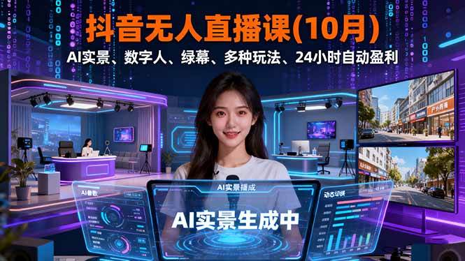 （16355期）抖音无人直播课(10月)，AI实景、数字人、绿幕、多种玩法、24小时自动盈利-小妖精资源网