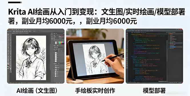 (16222期)Krita AI绘画从入门到变现:文生图/实时绘画/模型部署,副业月均6000元
