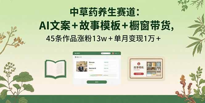 图片[1]-（15925期）中草药养生赛道：AI文案+故事模板+橱带货，45条作品涨粉13w+单月变现1万+-小妖精资源网